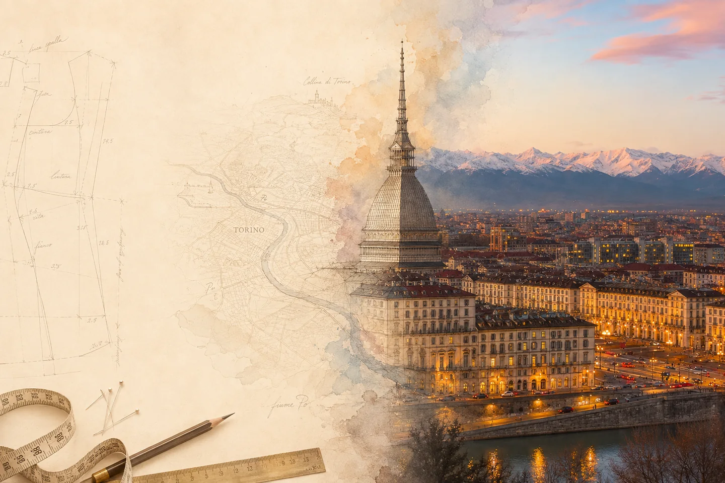 Turín y la Mole Antonelliana entre trazos de atelier